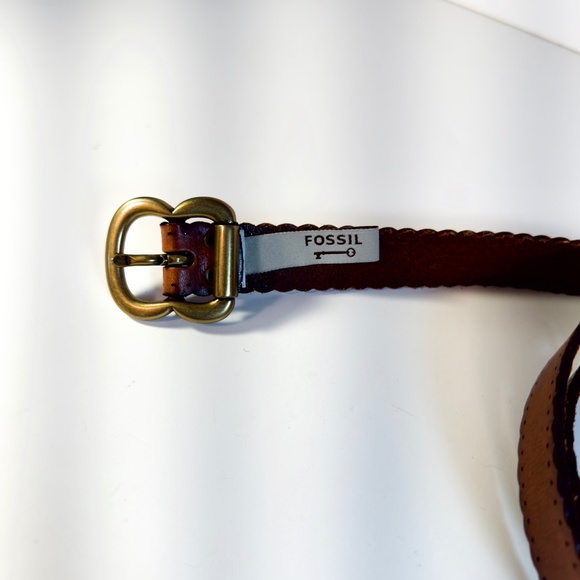 Fossil Leather Belt Brass Buckle Scallop Edges - L main image 4